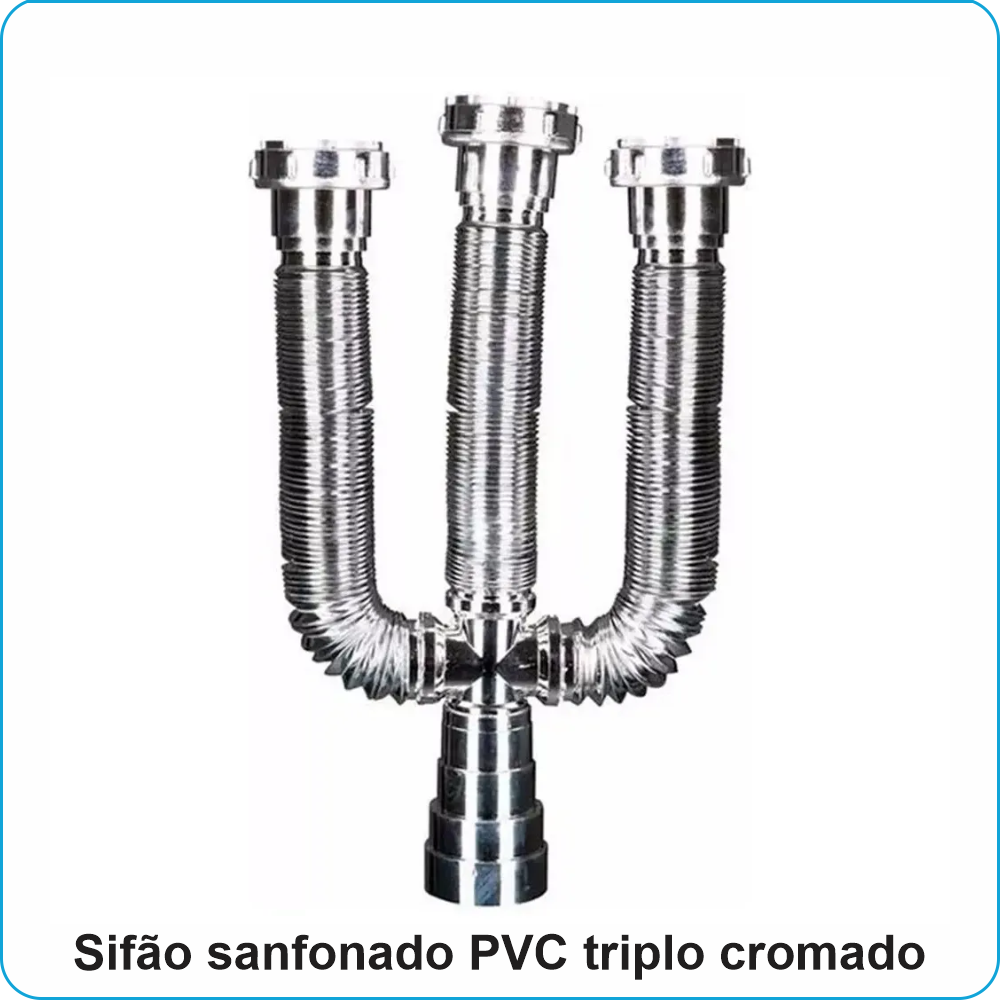Sifão sanfonado PVC triplo cromado